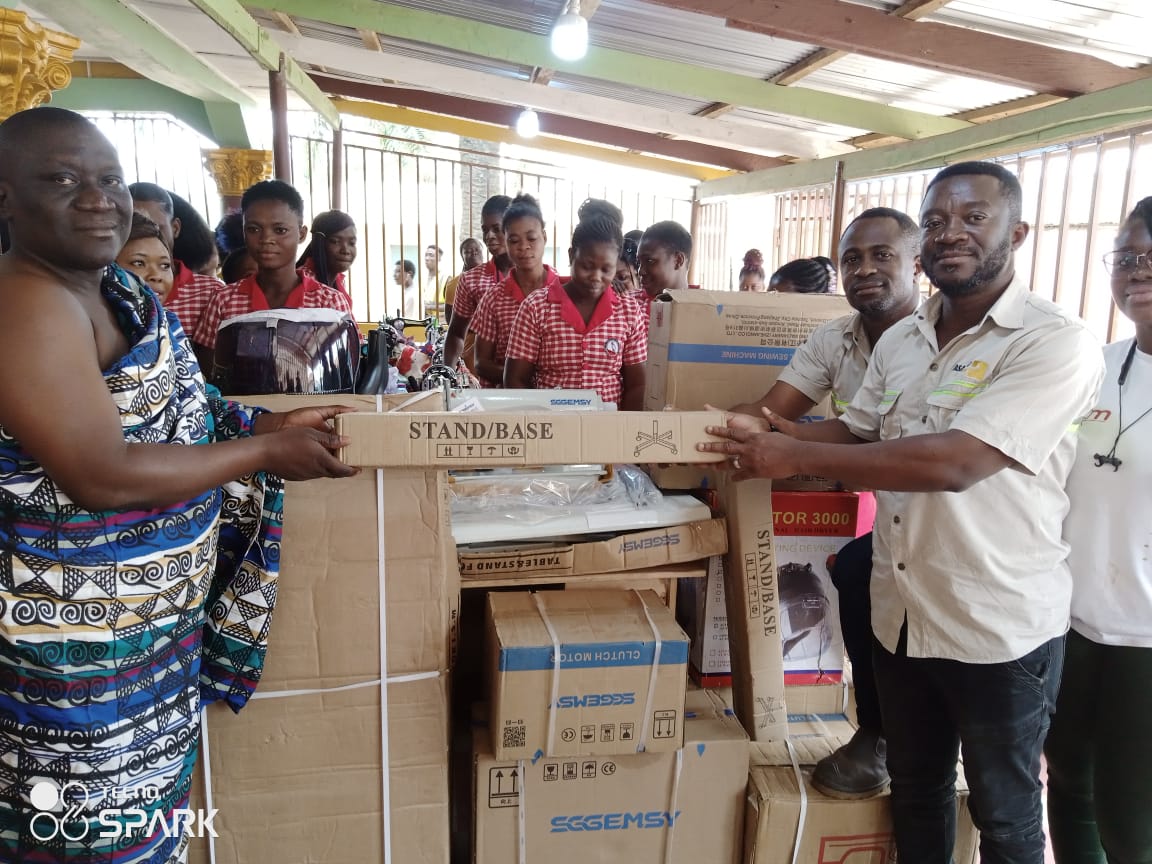 Mr Jerry John Dua (right) of Asanko presenting the items to Nana Yeboah II